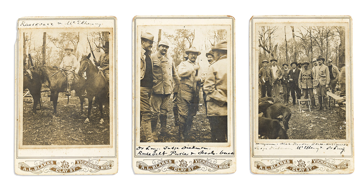(PRESIDENTS--1902.) Cabinet cards depicting Theodore Roosevelts Mississippi teddy bear hunt.